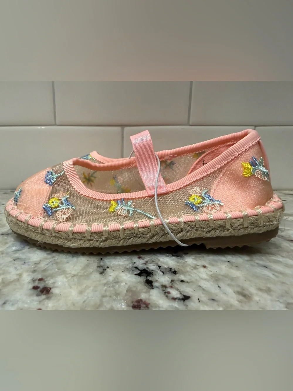 Cat & Jack Peach Pink Floral Mary Jane Slip-On Shoes Size 7 NWT